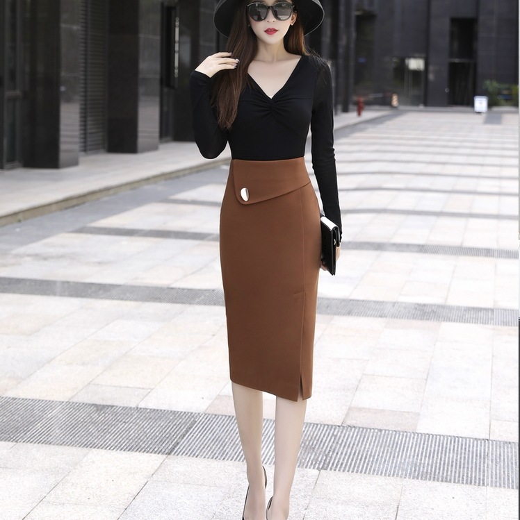 ウエストマーク付きタイトスカート カジュアルタイトスカート 膝下スカート スリット入りタイトスカート スカート ロングスカート タイトスカート 膝丈 ひざ丈 膝下 ミモレ ミモレ丈 スリム タイト