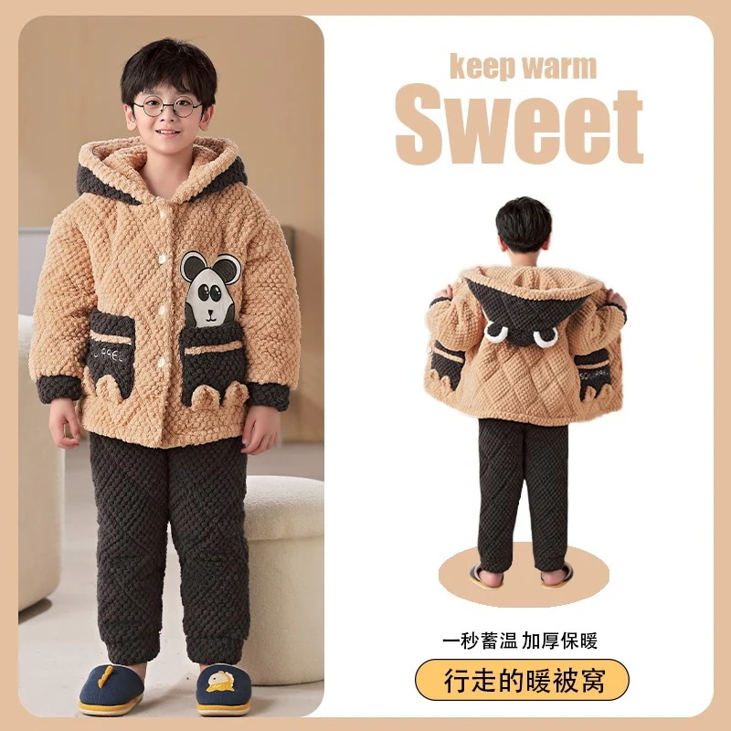 通学 男の子パジャマ冬のサンゴ絨毯3層厚手子供用綿入れ入れフランネル男の子2023セット 保育園 小学部 6,144円