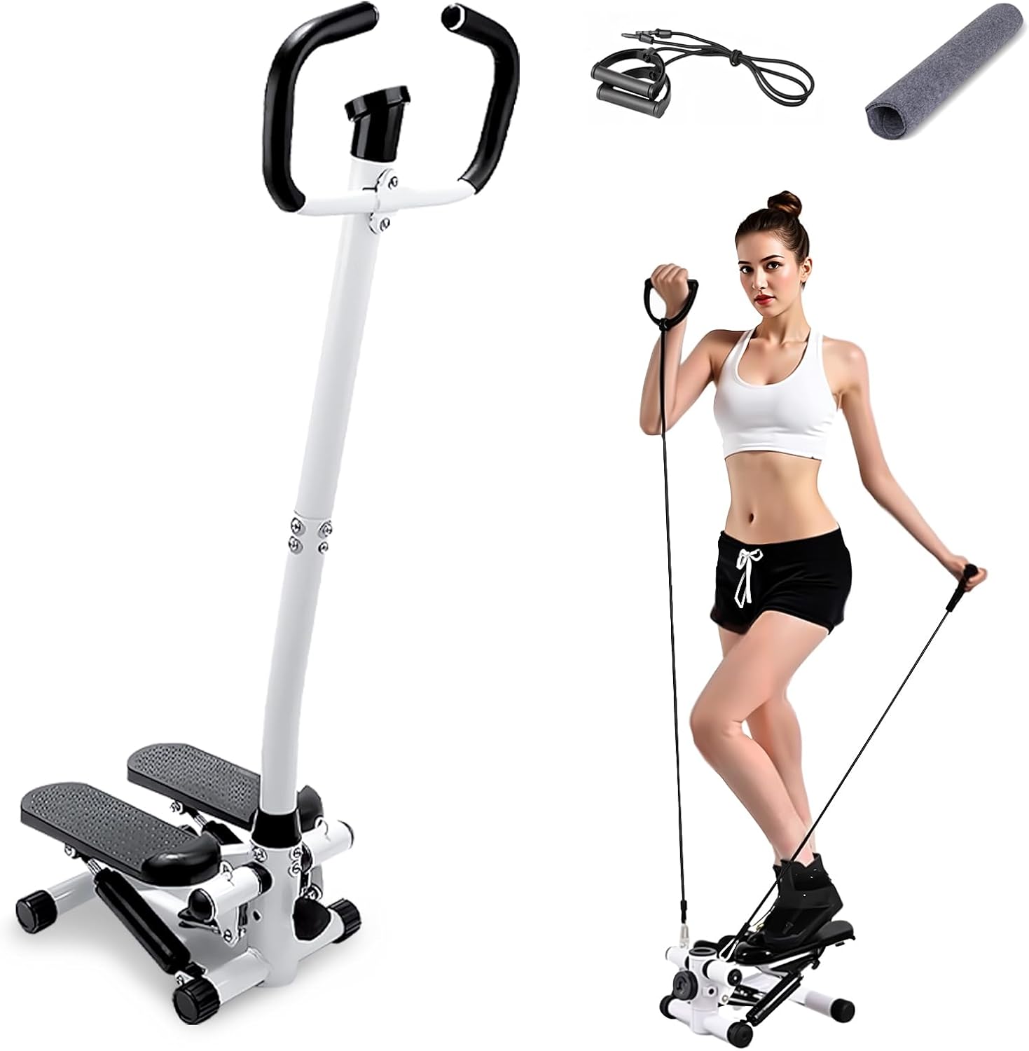 ステッパー 踏み台昇降マシン 静音 ハンドル付き 足踏み健康器具 ダイエット器具 ウォーキングマシン 高齢者向け 運動初心者向け