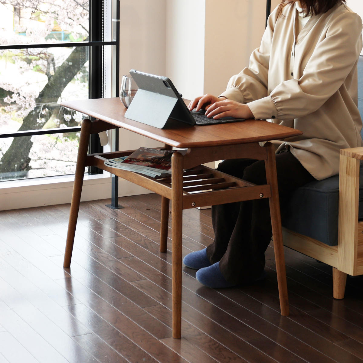 センターテーブル 高さ 60cm リビングテーブル norton OAKER ソファ専用 テーブル ハイテーブル 高め 木製 天板下 棚 収納 コンパクト 北欧 ヴィンテージ調 長方形