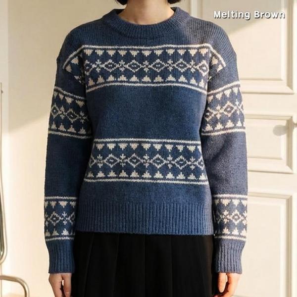 女性ノルディックニットラウンドネックセーターPR26