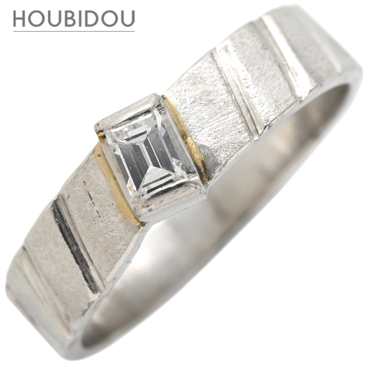 リング 指輪 ダイヤ プラチナシルバー 0.10ct プラチナム Pt900 バゲットカット 1石 1粒艶消し マット加工 ミニサイズ ピンキーリング 7号【中古】