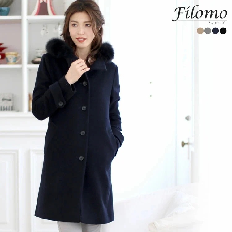 [Filomo]ウール＆カシミヤコートファーフード付き