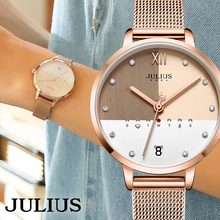 今年も話題の 腕時計 レディース 時計 防水 ウォッチ おしゃれ シンプル カジュアル カレンダー 40代 30代 代 Julius ピンクゴールド カジュアル腕時計 カラー 01 ピンクゴールド Www Aykome Com Tr