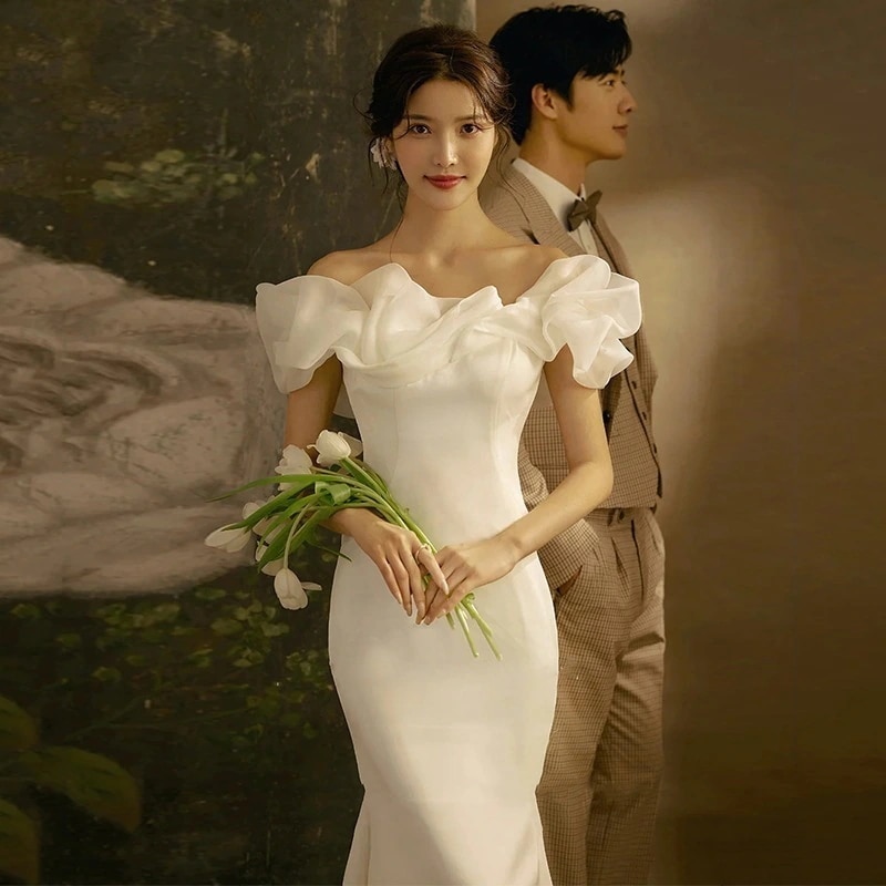 パーティードレス花嫁ロングドレス 結婚式ワンピース ウェディングドレス 結婚式 ドレス 韓国ファッション 韓国 ドレス