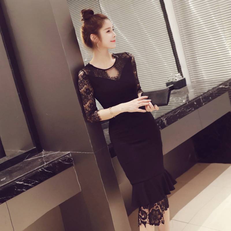 レディース ドレス 人気 通販 ロングドレス イブニングドレス タイト 花柄 レース マーメイド フレア ミモレ丈 7分袖 透け感 ハイウエスト シェイプデザイン 美シルエット 無地 シンプル 綿