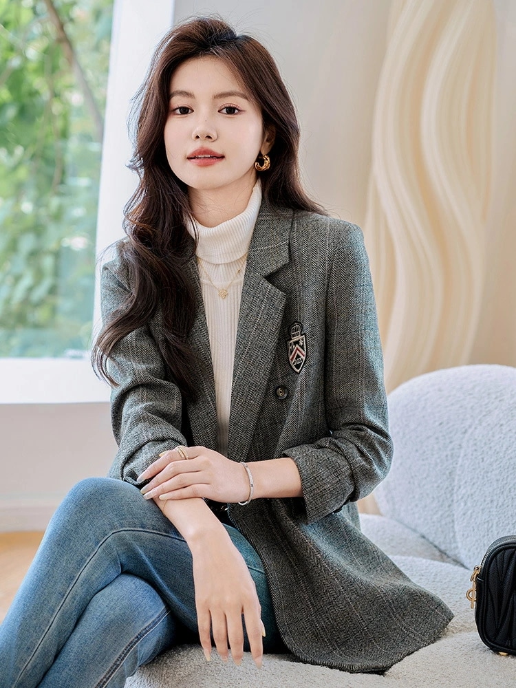 ジャケット レディース カフェ色 チェック柄 アウター 小柄 高級感 秋 新作 ファッション 5,683円