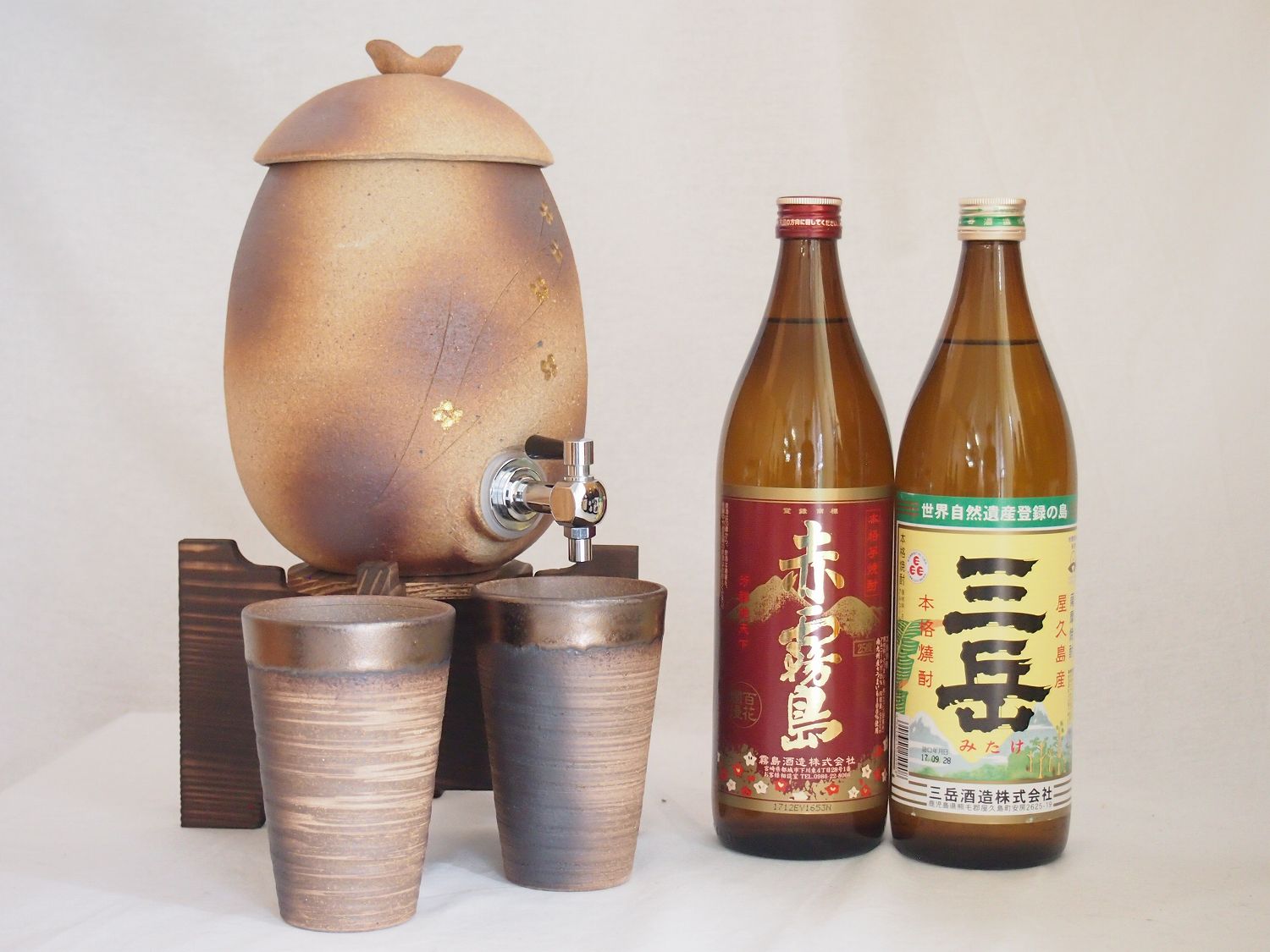 信楽焼明山窯　焼酎サーバー　火色金小紋　2200ｃｃ(滋賀県)+萬古焼備前金彩焼酎ペアカップ(三 24,353円