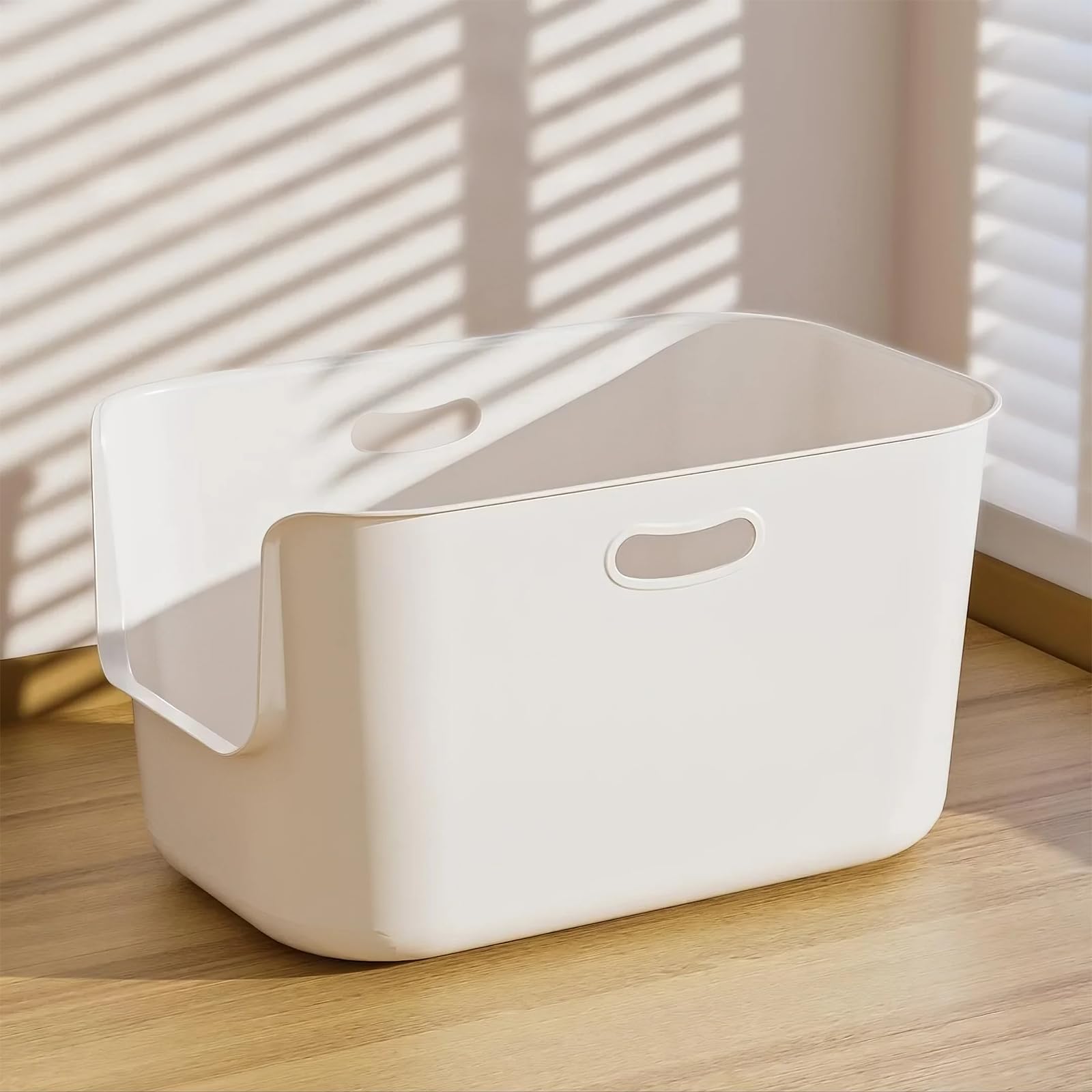 猫トイレ 大型 ネコ ねこ 猫トイレ本体 大きい 深い 飛び散り防止 オープンタイプ シンプル 一体成形 お掃除 ラクラク 取っ手付き 56×40×35cm