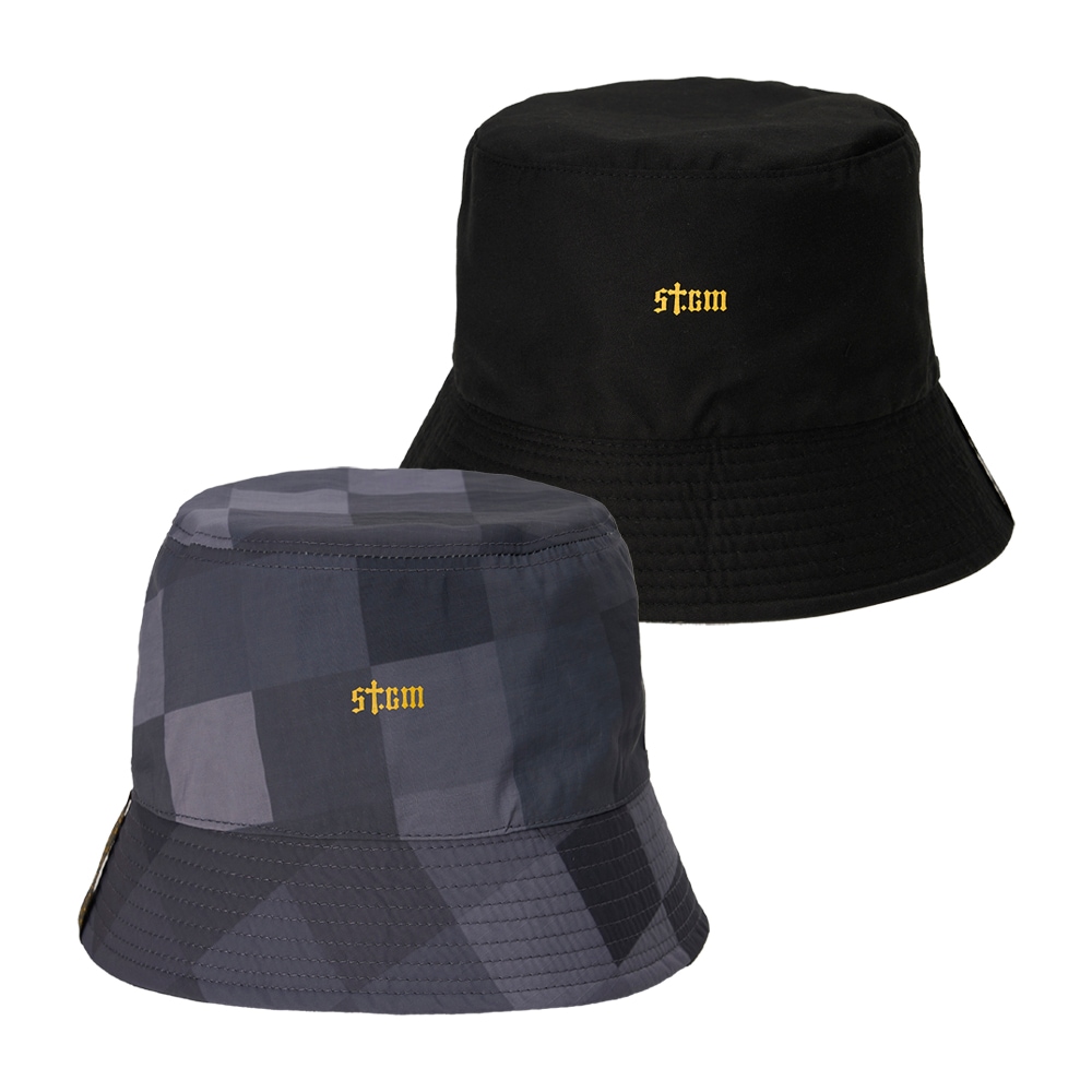 Square Camouflage Reversible Bucket Hat Gray