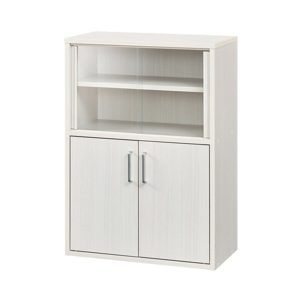 白井産業 FUL-8055DG WH ガラス引戸と木製扉のシンプル食器棚 フルニコ ホワイト メーカー直送