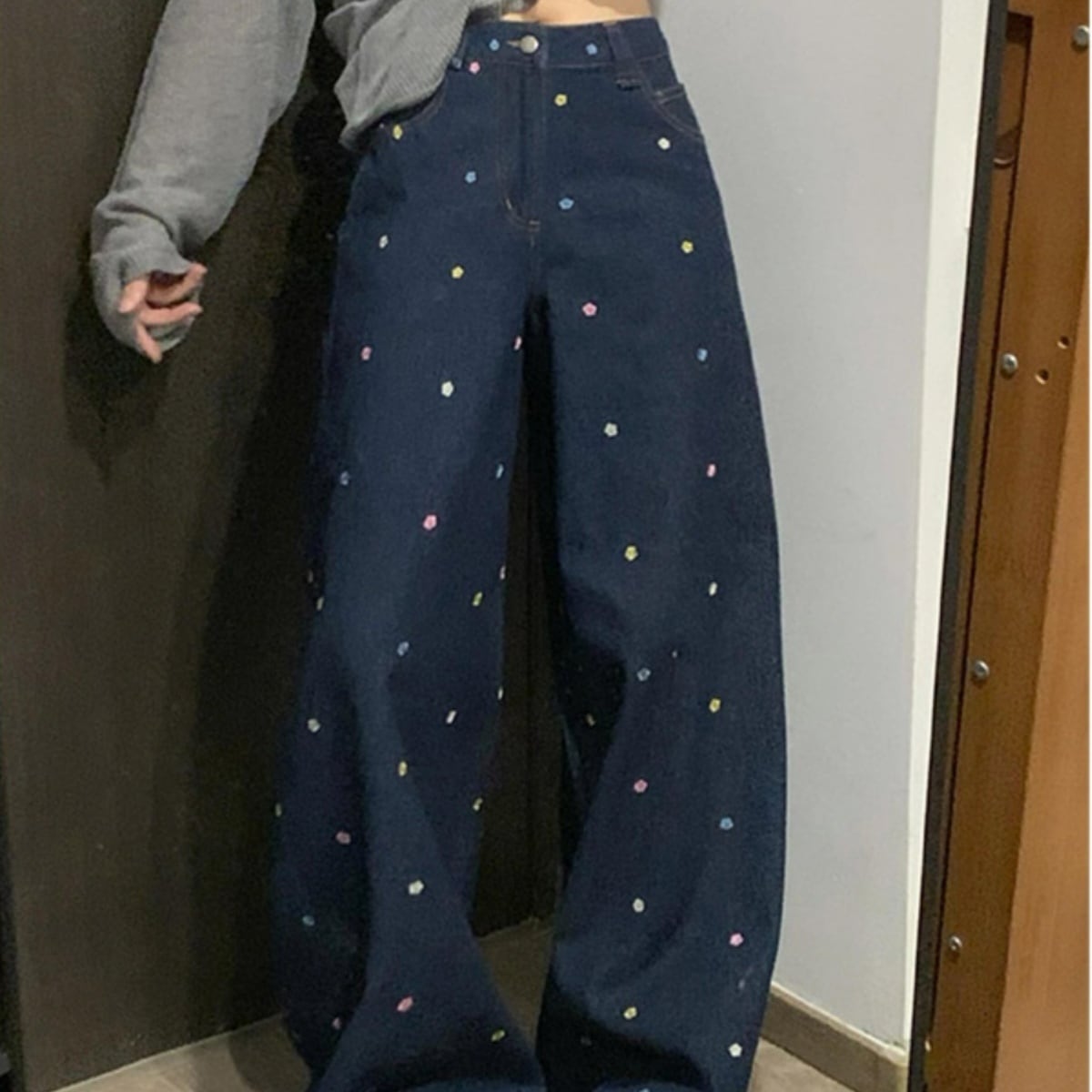 ボトムス パンツ ロングパンツ ワイドパンツ デニムパンツ ポケット ハイウエスト Gパン 刺繡 かわいい 大人可愛い きれいめ シンプル 上品 おしゃれ かっこいい カジュアル こなれ感 個性的