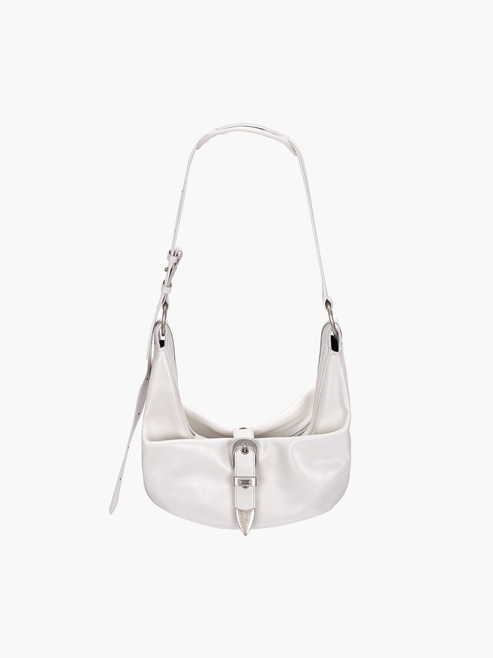 【MARGESHERWOOD】 BELTED HOBO MEDIUM : OFF WHITE GLOSSY PLAIN