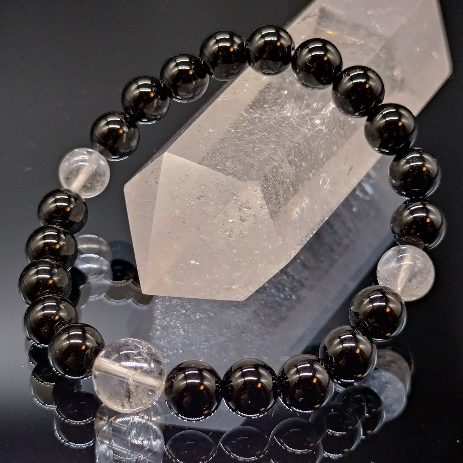 モリオン ヒマラヤ水晶 8mm 親玉10mm パワーストーン ブレスレット 天然石