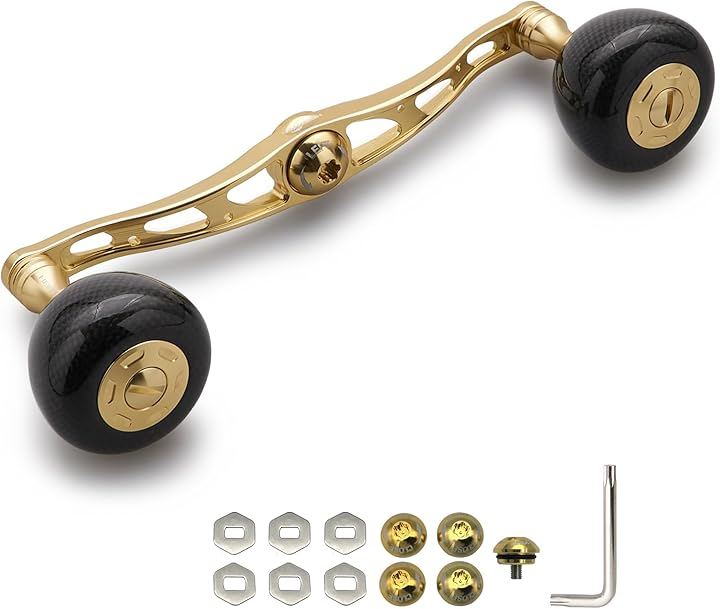 130mm リール ハンドル 36mm カーボンノブ搭載 シマノ SHIMANO ダイワ DAIWA アブ Abu 通用 ベイトリール Carbon (ゴールド - アルミ製ハンドル)