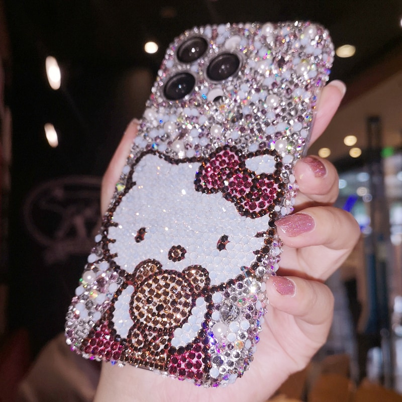 手作り iPhoneケース ハローキティ キラキラのラインストーン iPhone16/15/14/13/12/11ケース Plus Pro Max キティちゃん