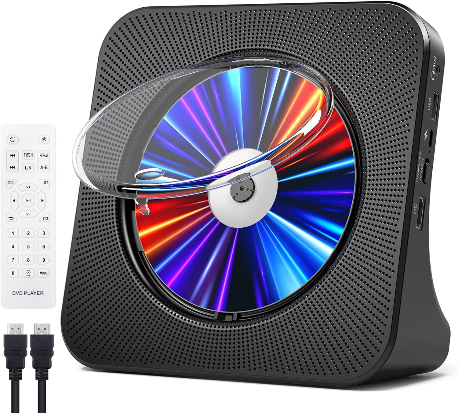 DVD/CDプレーヤー デスク HDMI出力対応 最大1080P対応 リージョンフリー DVDプレイヤー Bluetooth対応 スピーカー内蔵 リピート再生 ADV-022