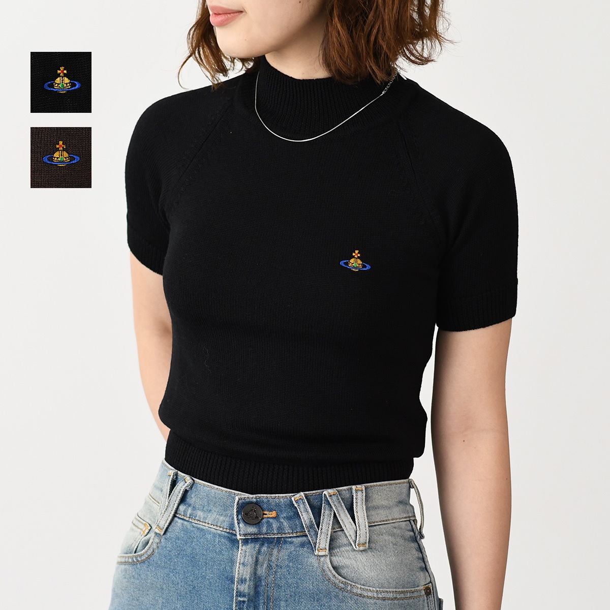 Vivienne Westwood ヴィヴィアンウエストウッド ニット トップス BEA タートルネック 半袖 18030034 Y002M レディース ブラック ブラウン