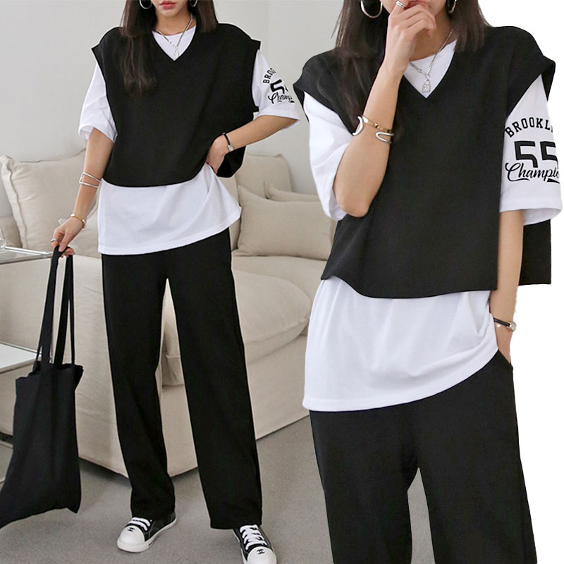 [3セット] ベスト+Tシャツ+パンツ セットアップ