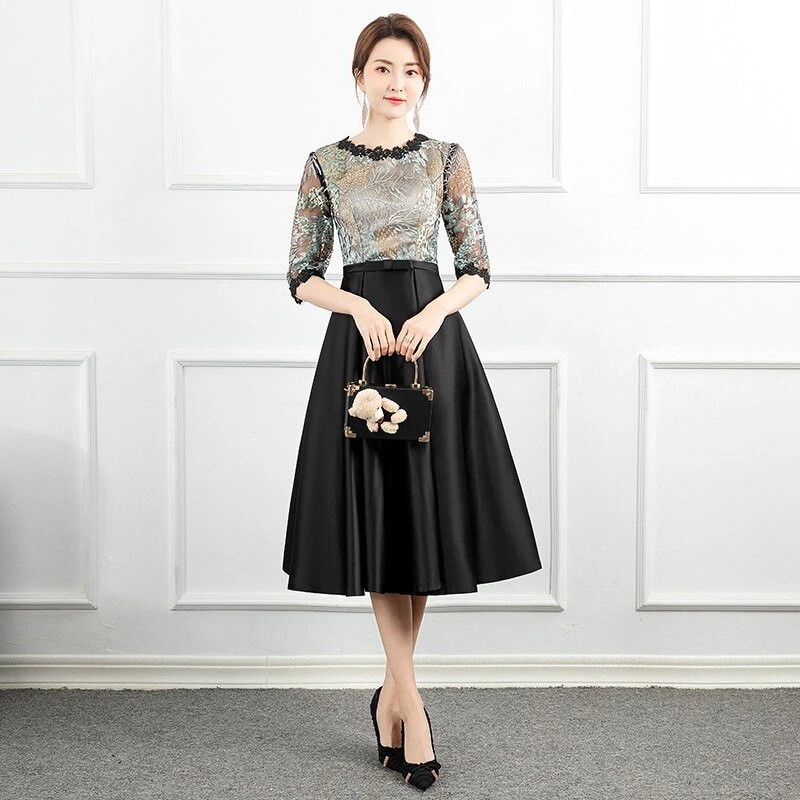 【送料無料】パーティードレス 結婚式 ワンピース ドレス 二次会 フォーマル 顔合わせ 披l露宴 ひざ下 20代30代40代50代