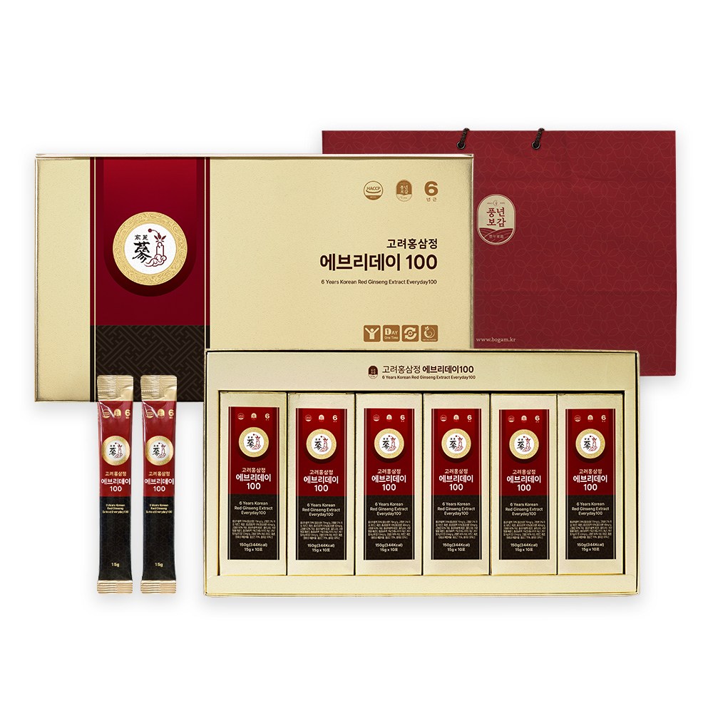 風年補感6年根高麗紅参精エブリデイ100紅参スティック60包ギフトセット+ショッピングバッグ