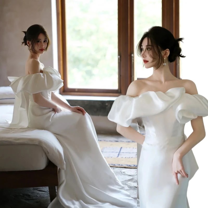 ウエディングドレス 海外旅行リゾートドレス 前撮りドレス 花嫁ドレス シンプル Aライン 白 ブライダルドレス 二次会 結婚式 ロングドレス パーティー 高級