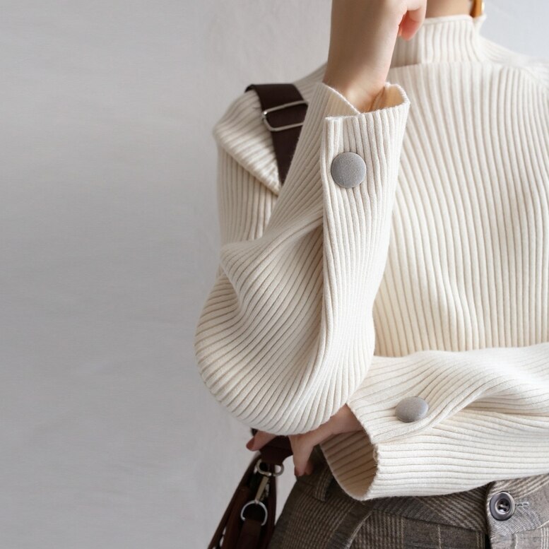 3color レディース ボタン付きニットトップス トップス リブニット ニット 4,923円