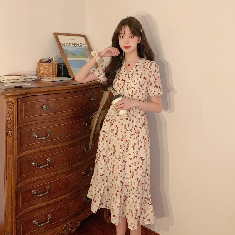 ワンピース シャツワンピース ロング丈 袖あり 半袖 Vネック Aライン ウエストマーク ウエストリボン ハイウエスト かわいい 大人可愛い きれいめ カジュアル 上品 おしゃれ こなれ感 ラブリー