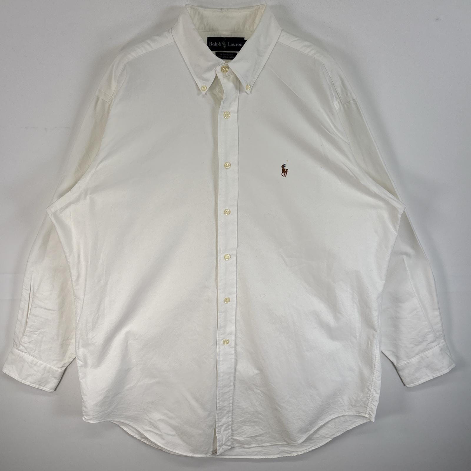 古着 90s/90年代 長袖シャツ オックスフォードシャツ ロゴ 刺繍 厚手 16 1/2 L-XL ホワイト 無地 メンズ