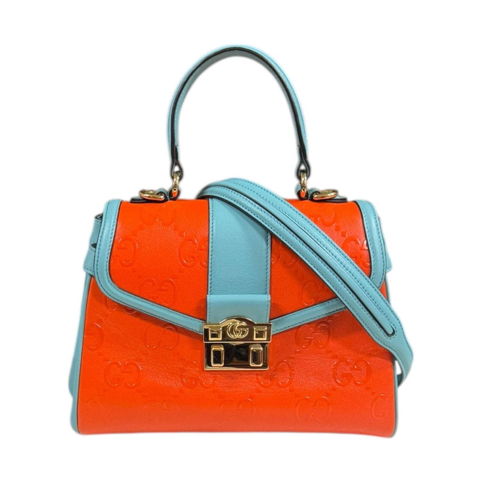 グッチ スモールトップハンドル ショルダーバッグ レザー 675791 オレンジ GUCCI 中古