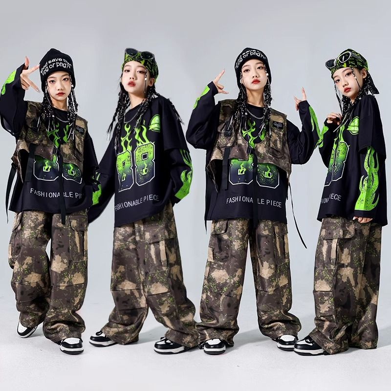 子供の迷彩の街のダンスの演出服の子供のhiphopの子供服の男の子のヒップホップセットの男の子のドラムの服装の潮