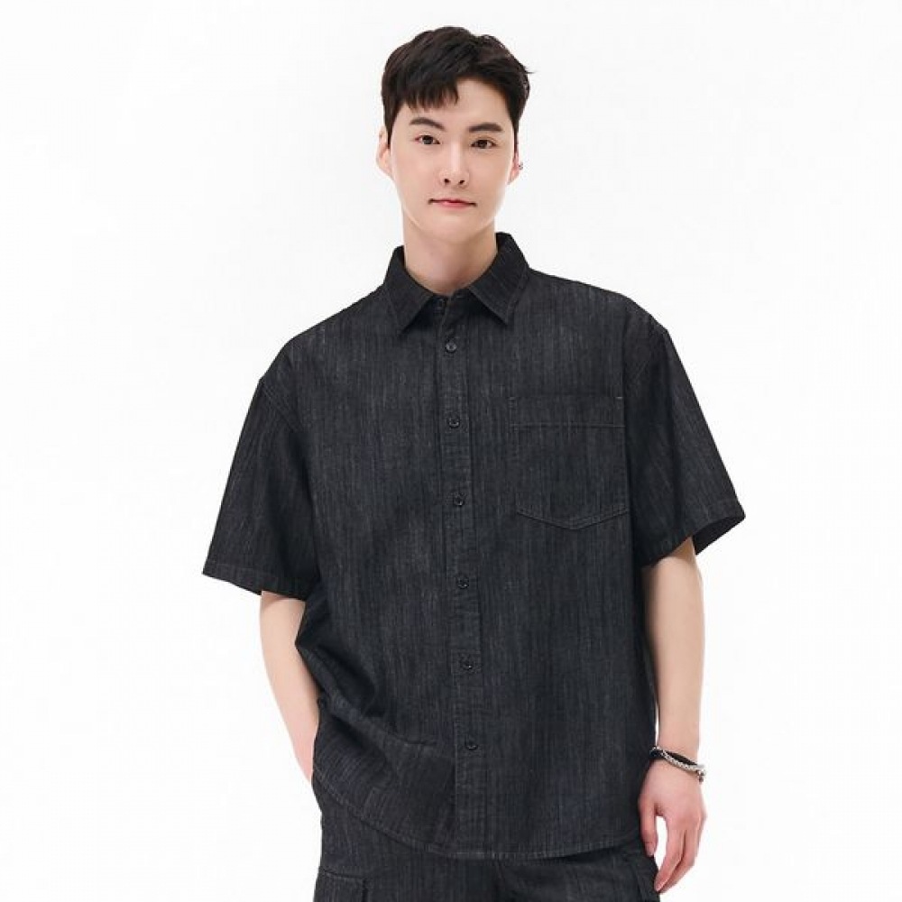 [チェースカルト] メンズデニムショートスリーブシャツ-eBRK5541D03