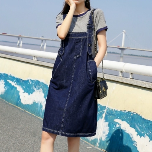 レディース スカート トップス ワンピース サロペット アンサンブル セット ツーピース 膝丈 半袖 ラウンドネック 襟なし ストレート Aライン 刺繍 3way デニム ステッチ カジュアル ラフ