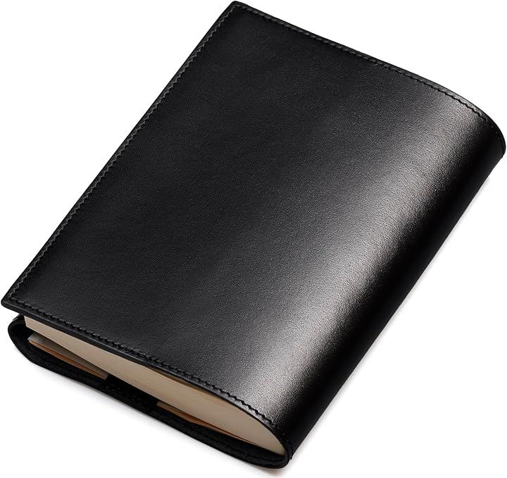 ブックカバー 革 イタリアンレザー( ブラック, 文庫本サイズ)