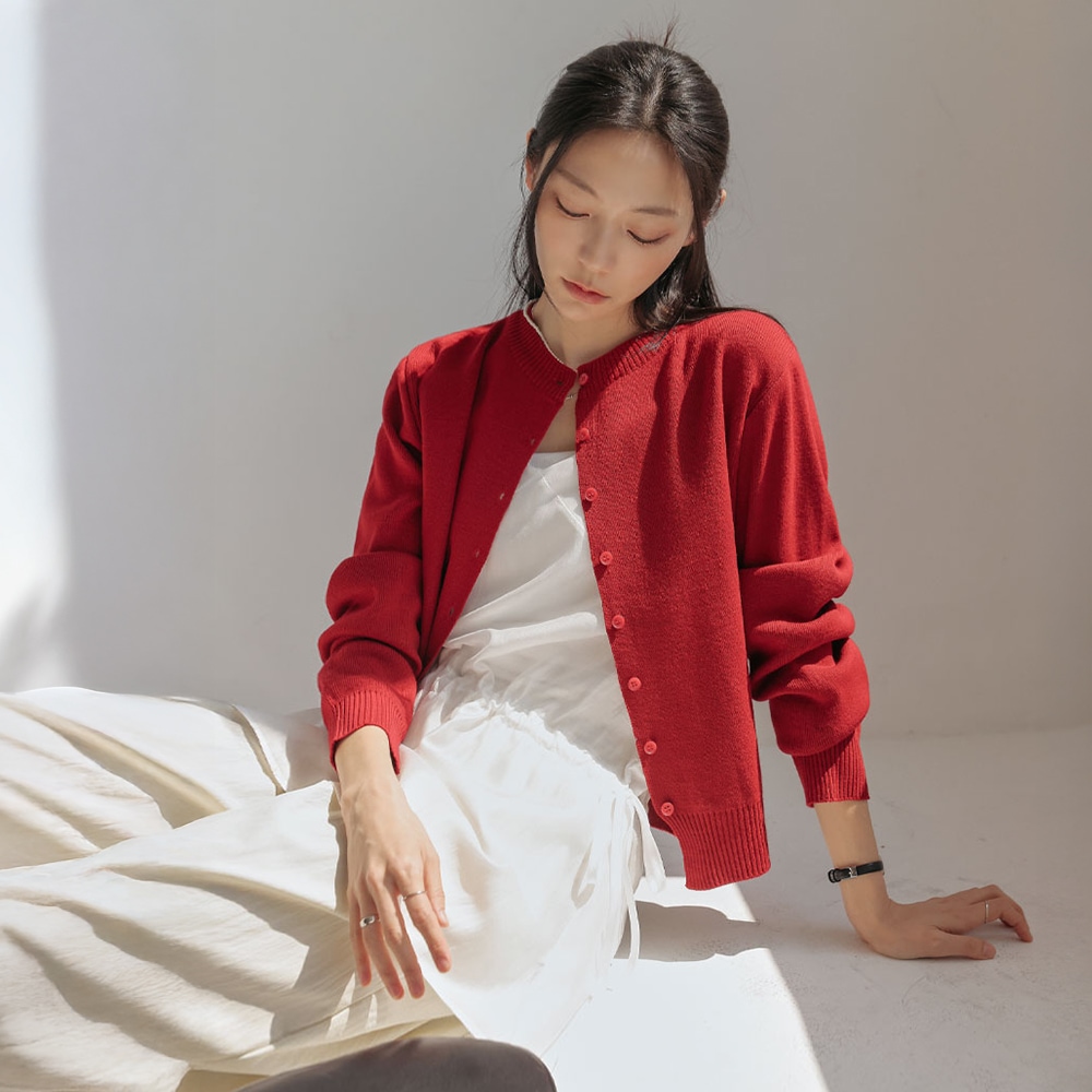 粘土ベーシックラウンドニットカーディガン