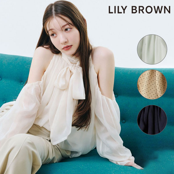 【即納】リリー ブラウン LILY BROWN トップス 25秋冬 ドレープボウタイシフォンブラウス 長袖 ミドル丈 リボン lwfb254224
