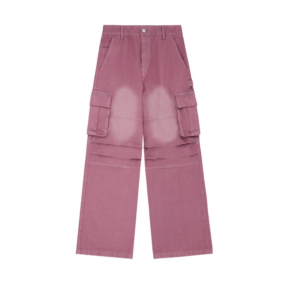 ODD STUDIO ソルトウォッシュカーゴワイドパラシュートデニムパンツピンク