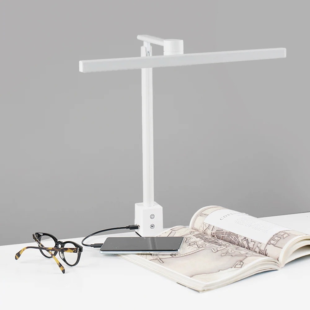LEDデスクランプ デスクライト 学習スタンド USBポート付き 調光調色 クランプライト 明るさ調節 3段階調光 トングスタンド LEDクリップライト スタイリッシュ 机 読書灯