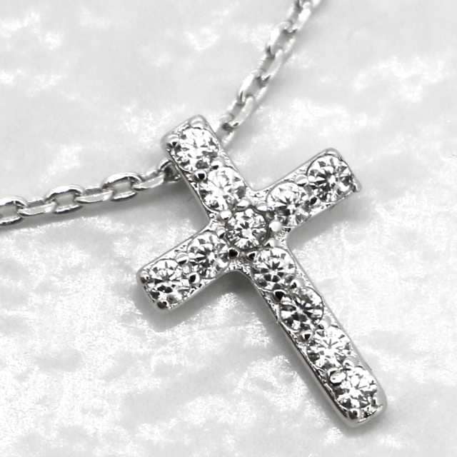 贅沢11粒0.11カラット クロス ネックレス プレゼント 女性 レディース 十字架 華奢 プラチナ仕上 シルバー925 女性 プレゼント 彼女 嫁 妻 娘 ギフトラッピング対応 agesugi_sf