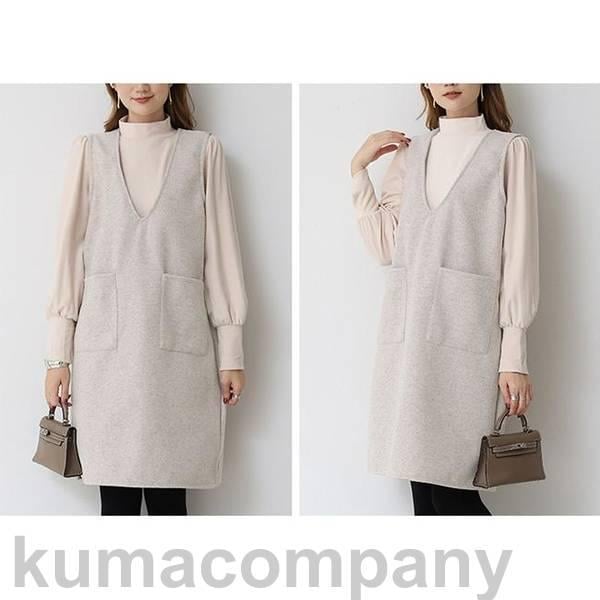 ワンピース ウールブレンドメルトン ジャンスカ ジャンパースカート 選べる長さ ロング丈 ミディアム丈 ノースリブ vネック カジュアル フォーマル オフェス 通