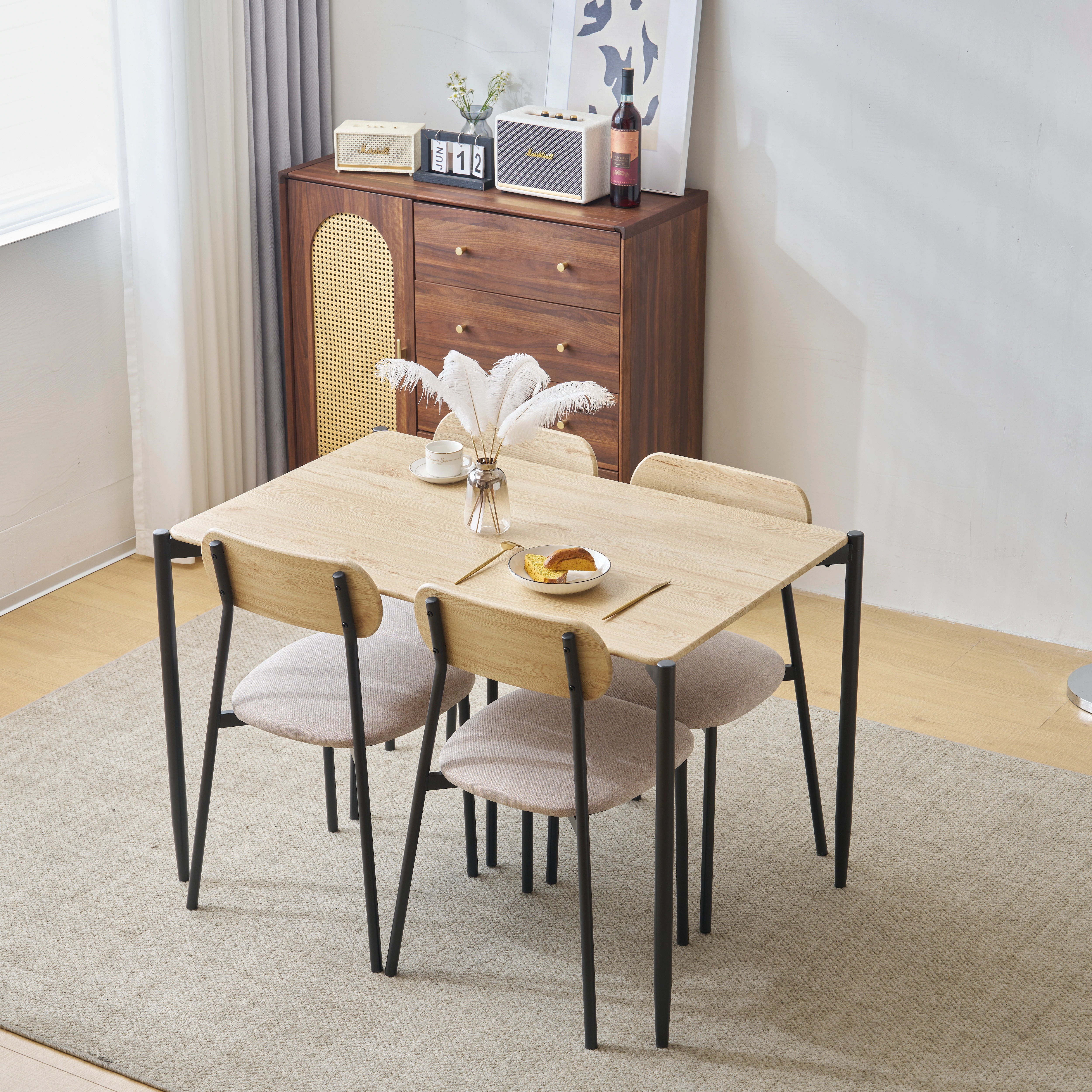 【大好評！最安値挑戦!】ダイニングテーブルセット4人用 5点セット ダイニング セット スチール 食卓 チェア4脚 幅110 コンパクトサイズ 4人掛け おしゃれ Natural MDF+SteelG