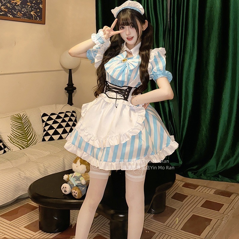 正規品:にほんこく秋葉原ロリータメイド服cos服装甘い縞アニメコスプレ女装