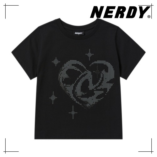 NDY ウーマンズ スパークリング ハート 半袖 Tシャツ WHITE/BLACK
