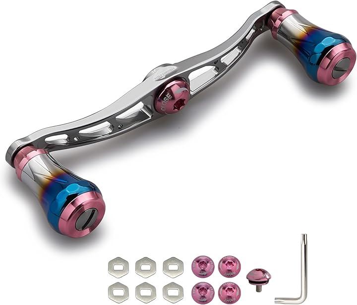 ベイト リール ハンドル シマノ shimano ダイワ daiwa アブガルシア abu 通用 ベイトリール 航空アルミ製(V2.0 - 115mm - ガンメタル＆桜ピンク)