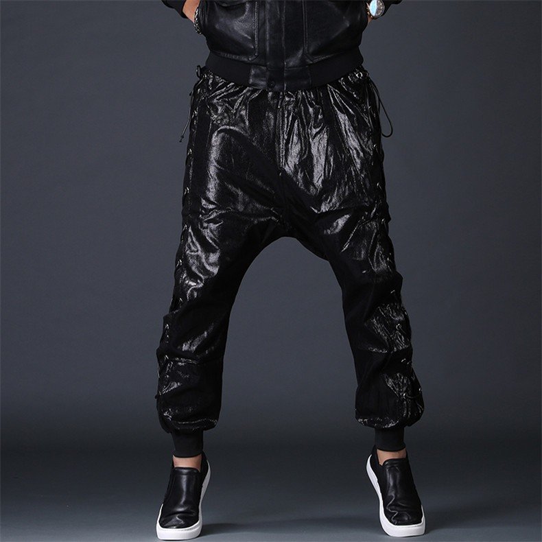 サルエルパンツ　革パンツ メンズ　体型カバー　春秋冬　レザーパンツ フェイクレザー 　PU革　バイク
