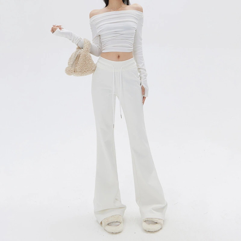 レイジーホットガールフレアスポーツパンツレディースハイウエストスリムフィットドレープオールマッチカジュアルモッピングパンツトレンディ