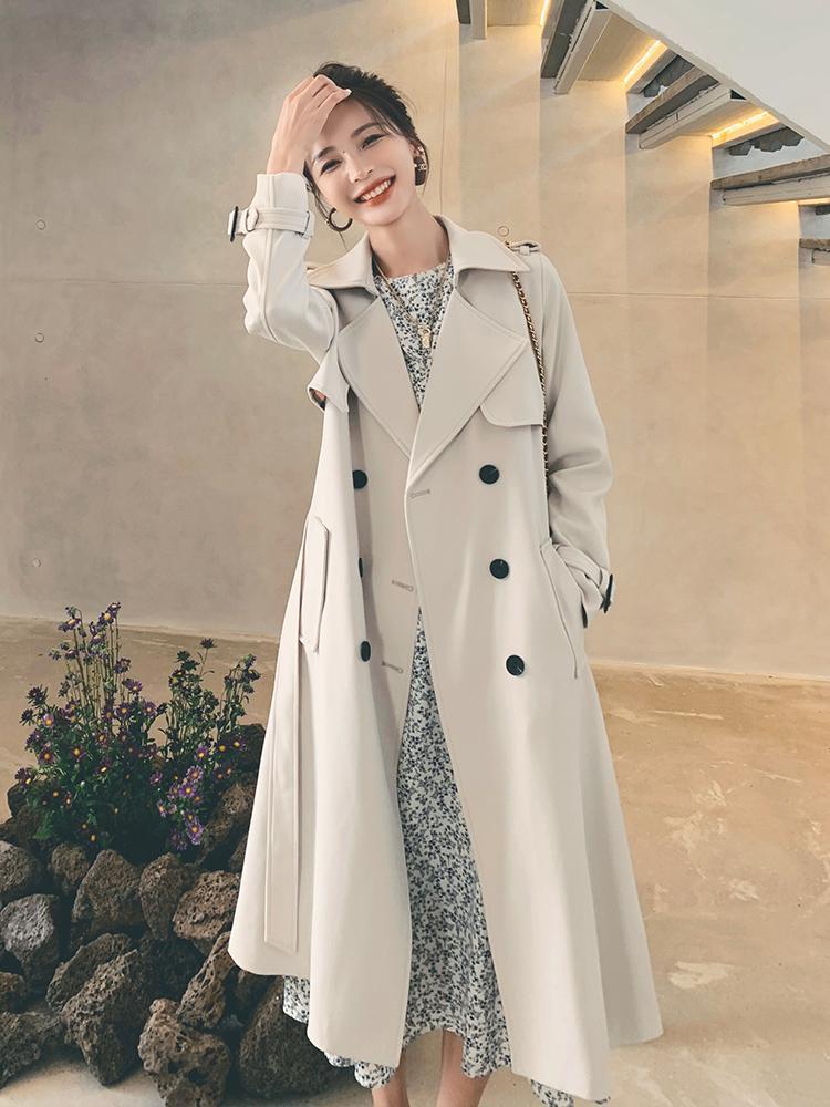 ベージュのミディアム丈パーカー女性小柄年春新作今年のきれいな英国風コート 9,592円