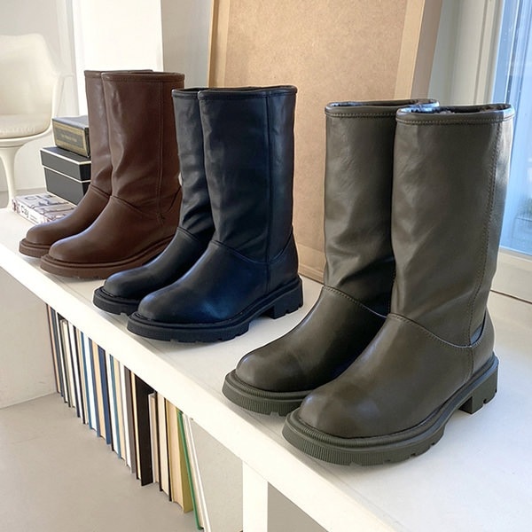 ショートブーツ ワークブーツ 折返し 2way ファー トラックソール レディース ローヒール 黒 茶 ブラック ブラウン カーキー 歩きやすい 靴 婦人靴 韓国