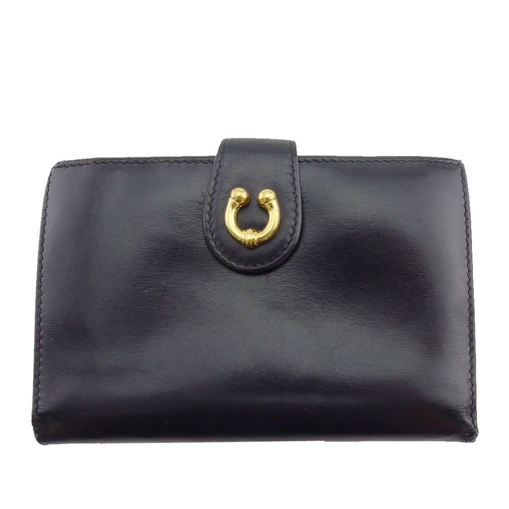 二つ折り財布 ホースシュー オールドグッチ ブラック レディース 中古