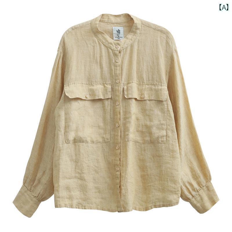 レディース　　シャツ　トップス 南山 草木 染め アイランド アメリカン カントリー ドロップ ショルダー リネン 麻 シャツ 22546